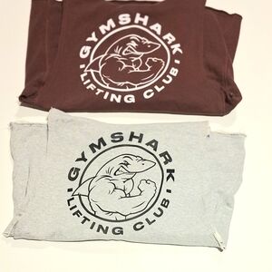 2 Set Gymshark Lifting Club Graphic Tee - Light Gray & Brown